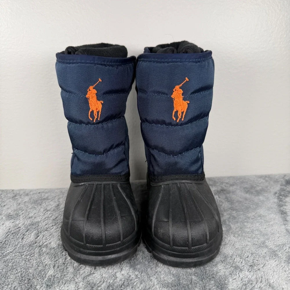 Polo Ralph Lauren Snow Boots Kids Size 7 Navy Quilted Fleece Lined Duck Boots